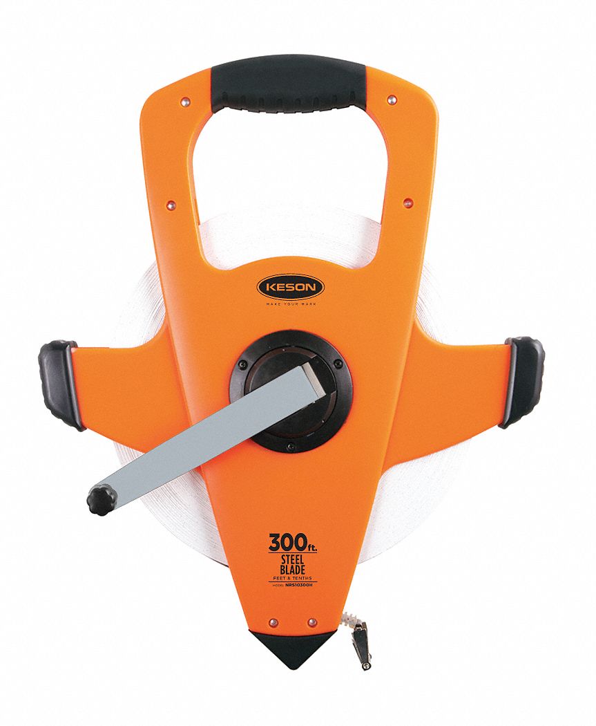 KESON 300 ft Steel Engineers Engineers Long Tape Measure, Orange 6XGT3NRS10300H Grainger