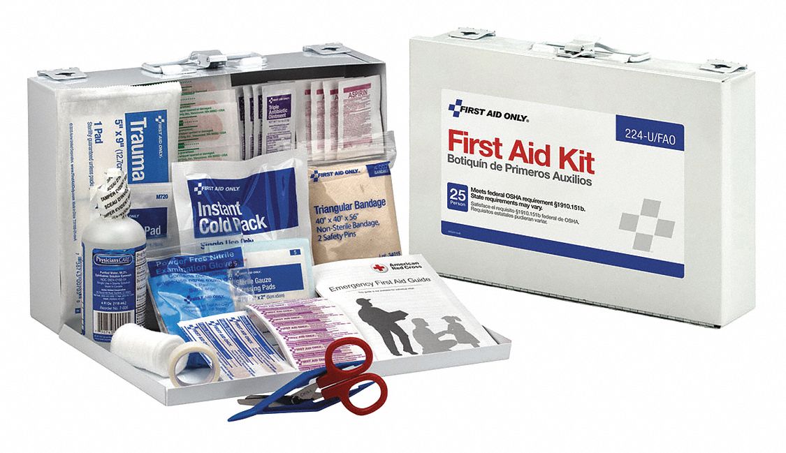 FIRST AID ONLY First Aid Kit, Kit, Metal, Industrial, 25 People Served per Kit 6XND3224U/FAO