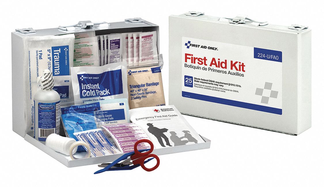 FIRST AID ONLY First Aid Kit, Kit, Metal, Industrial, 25 People Served ...