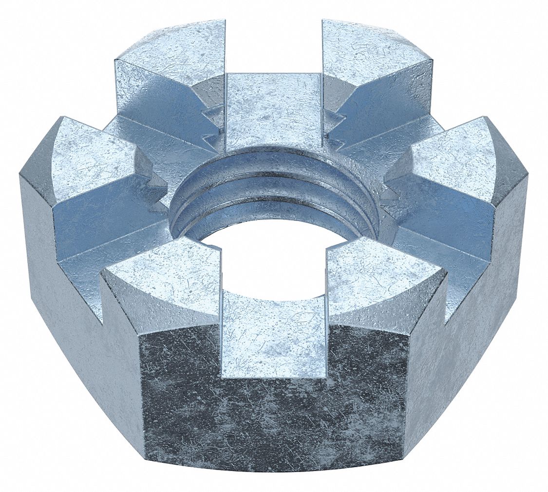 GRAINGER APPROVED 1/4"28 Hex Slotted NutRegular, Zinc Plated Finish