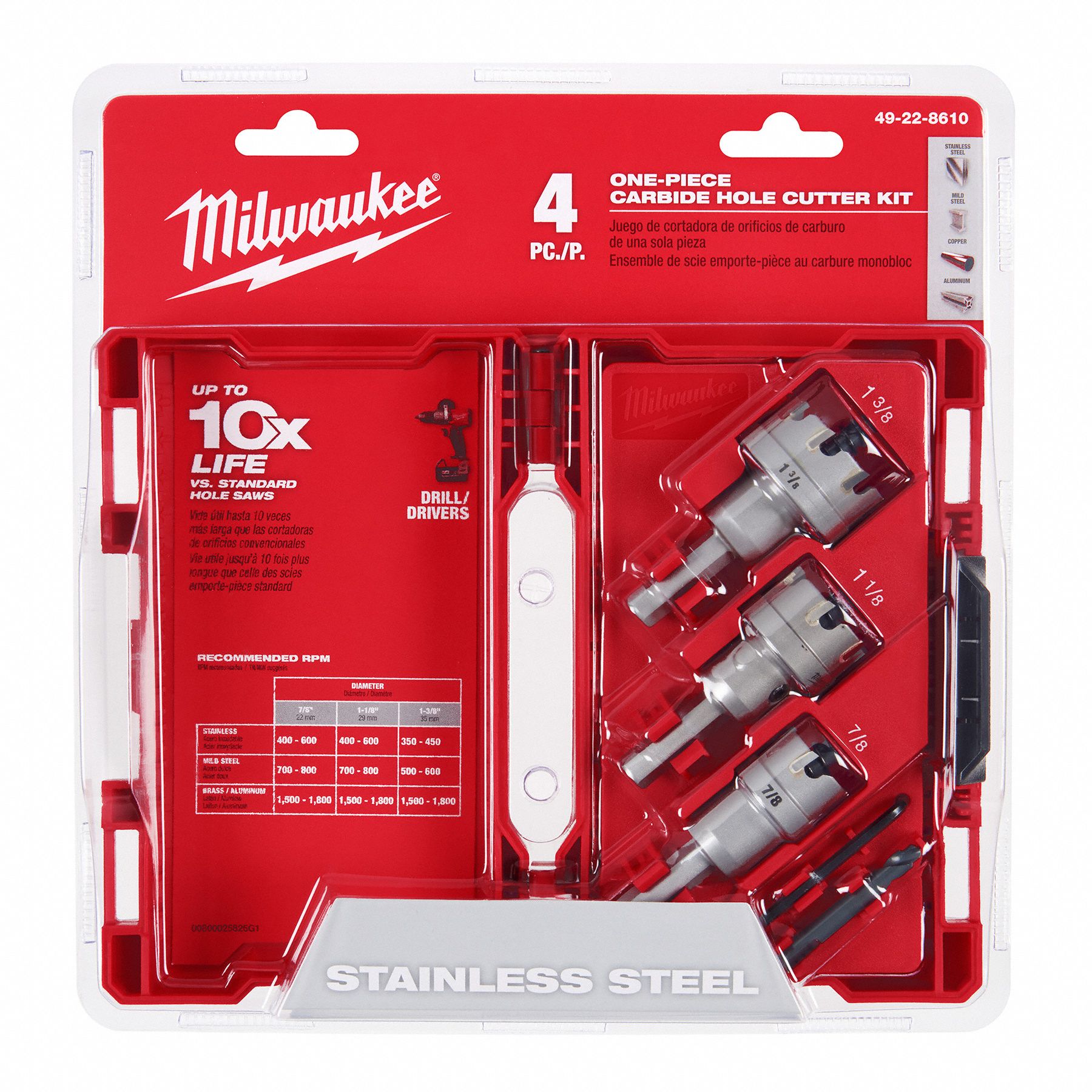 MILWAUKEE Hole Cutter Kit, Primary Material Application Stainless/Hard