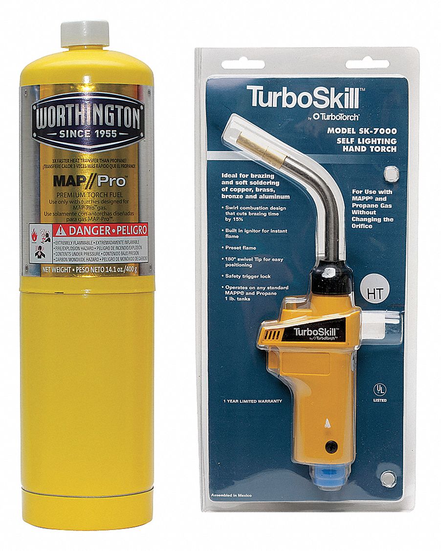 TURBOTORCH Swirl Hand Torch w/ Cylinder, MAPP/PRO, Instant On/Off, 5110