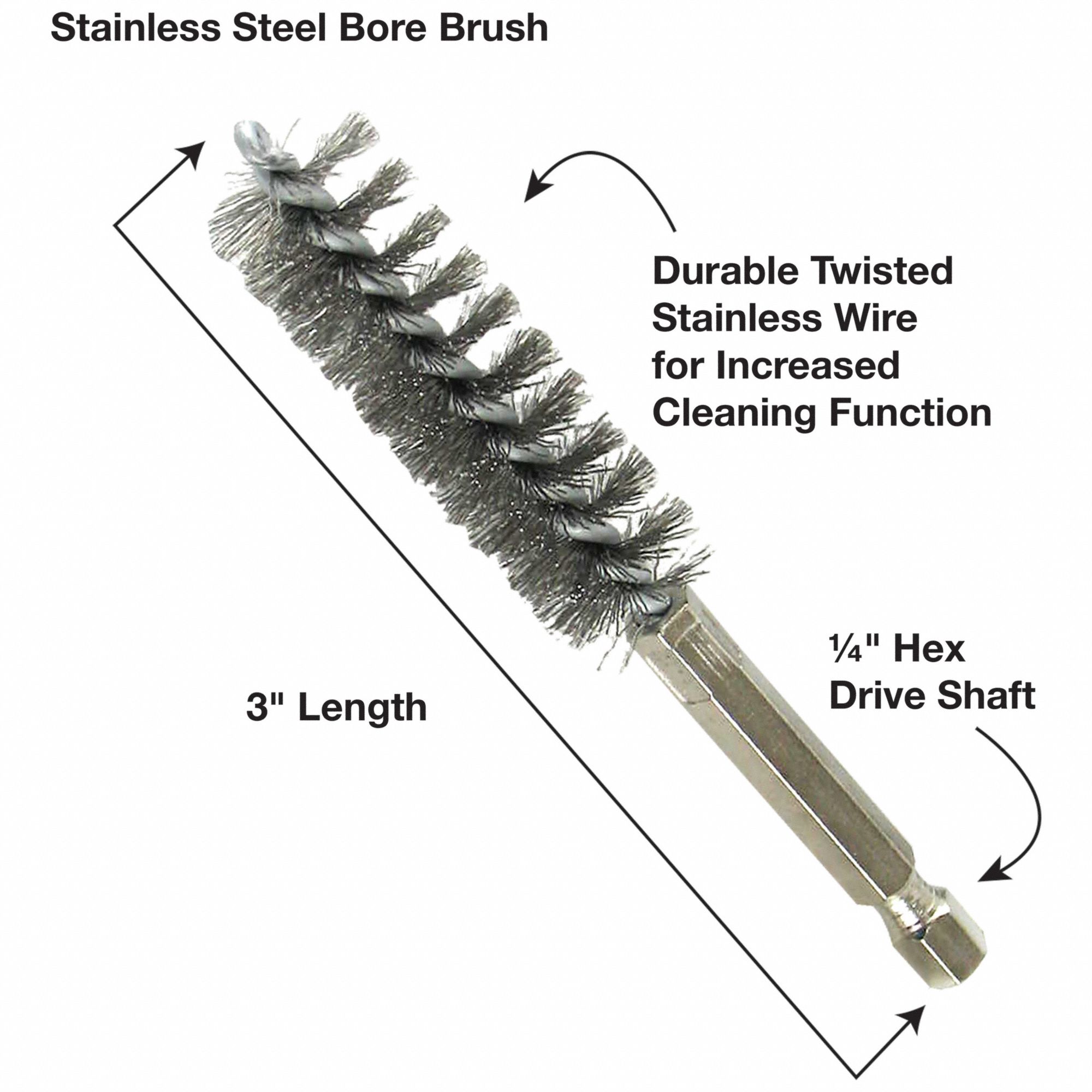 Ipa Bore Brush Set Hex Handle Stainless Steel Bristle Silver In