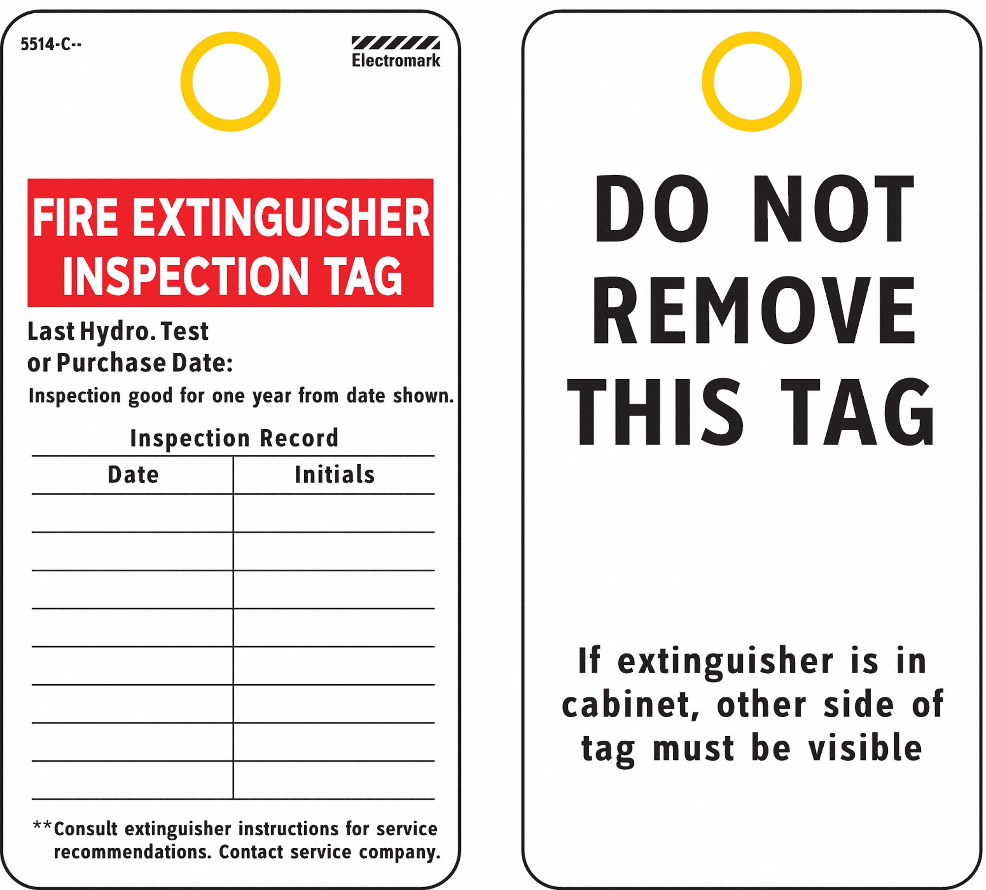 ELECTROMARK Inspection Tag Fire Extinguisher Inspection Tag 5 3/8 in