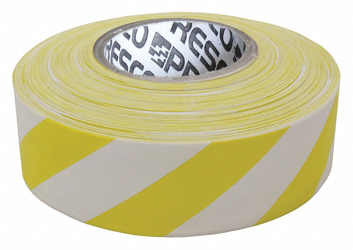 PRESCO PRODUCTS CO Flagging Tape, Yellow/White, 13/8" x 300 ft