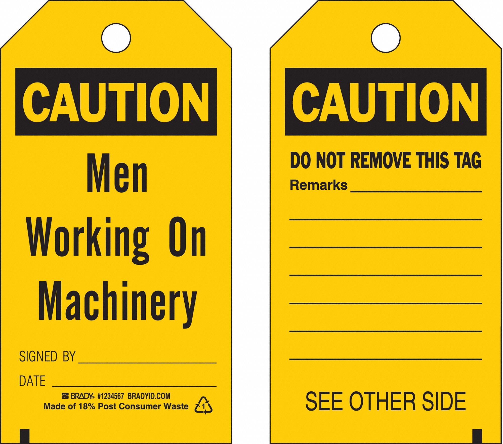 Economy PolyesterMen Working On Machinery, Caution Tag 5-3/4