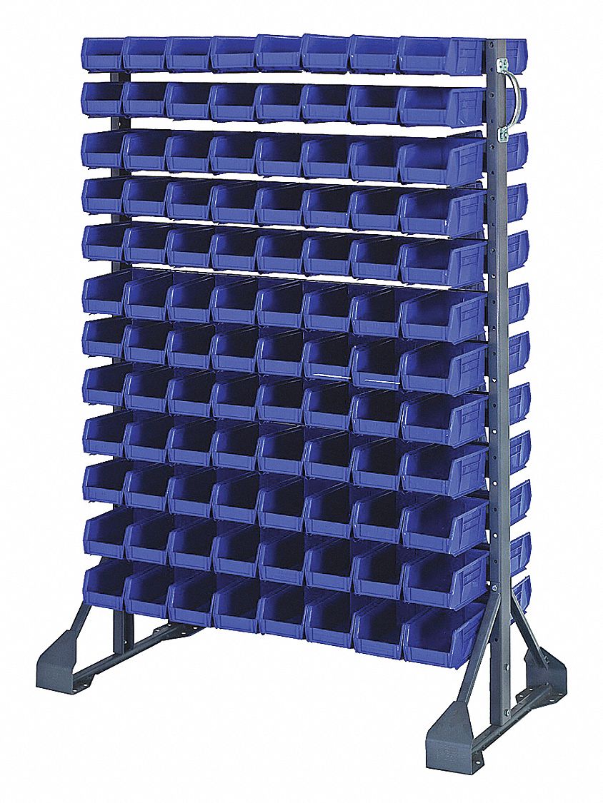 QUANTUM STORAGE SYSTEMS 2-Sided Bin Rail Floor Rack with 192 Bins, 53