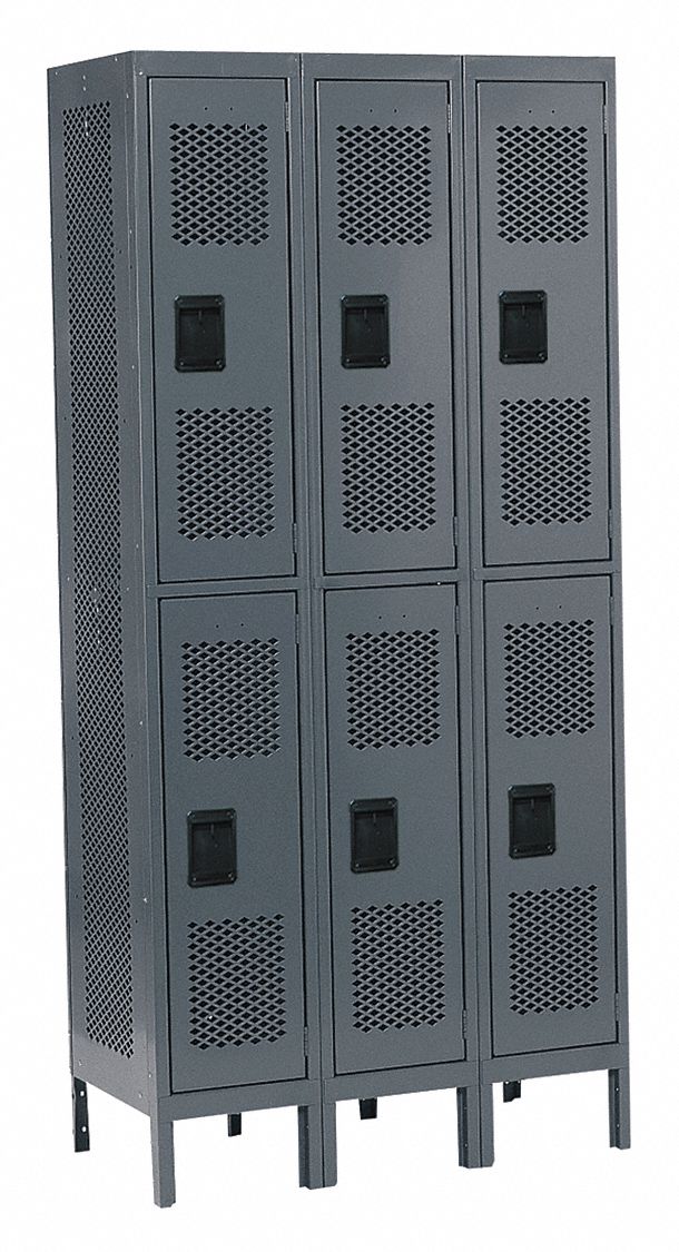 EDSAL Gray Wardrobe Locker, (3) Wide, (2) Tier Openings 6, 36" W X 15