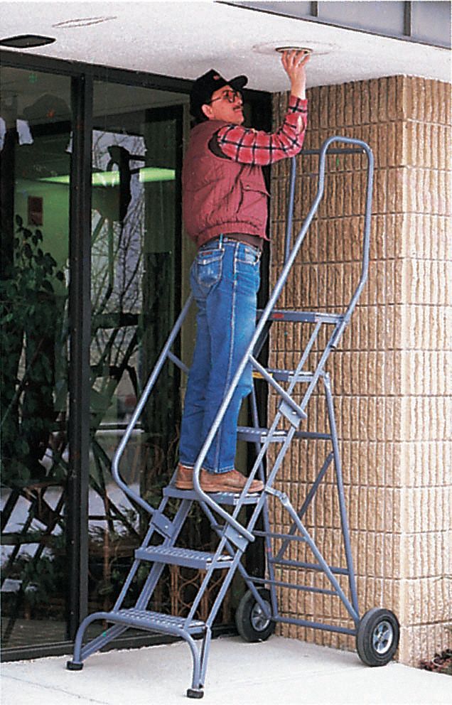 BALLYMORE 6Step Folding Rolling Ladder, Perforated Step Tread, 93 in