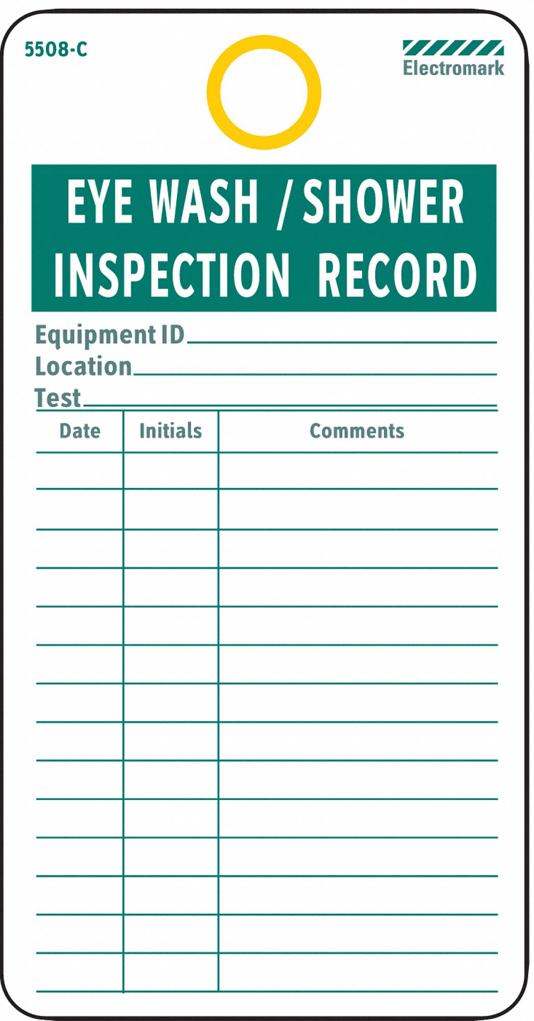 ELECTROMARK Eye Wash/Sh Inspection Rcd Tag,PK25 - 8Z511|5508C - Grainger