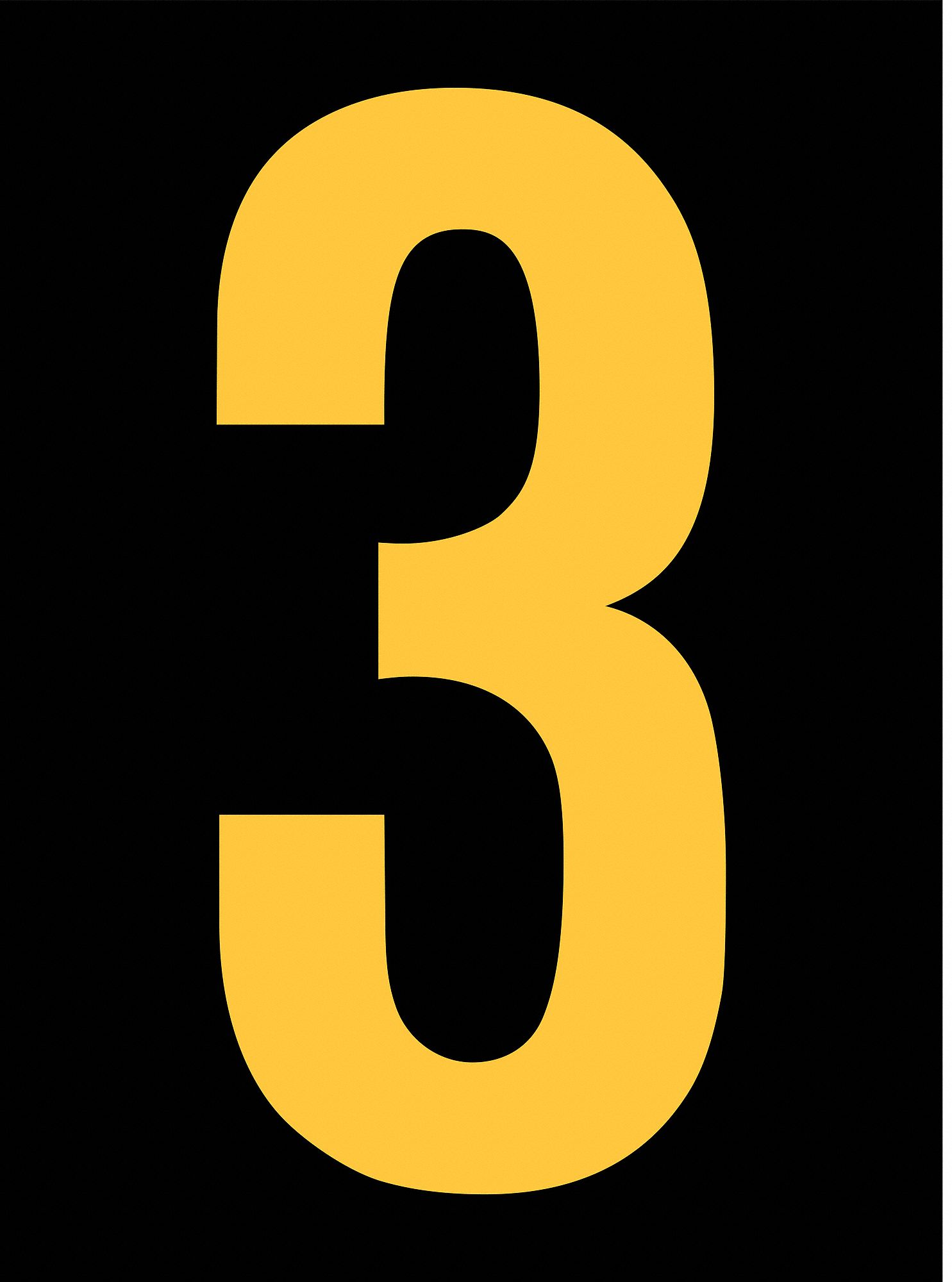 STRANCO INC Reflective Number Label, 3, Reflective Yellow on Black, 2 1