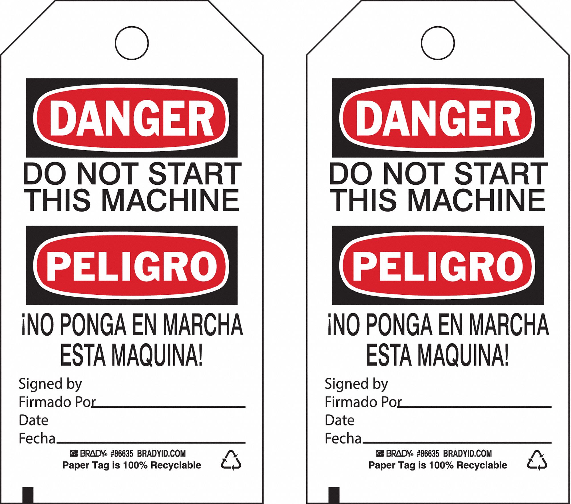 CardstockDo Not Start This Machine/Ino Ponga En Marcha Esta Maquina!, Danger Bilingual Tag, 3