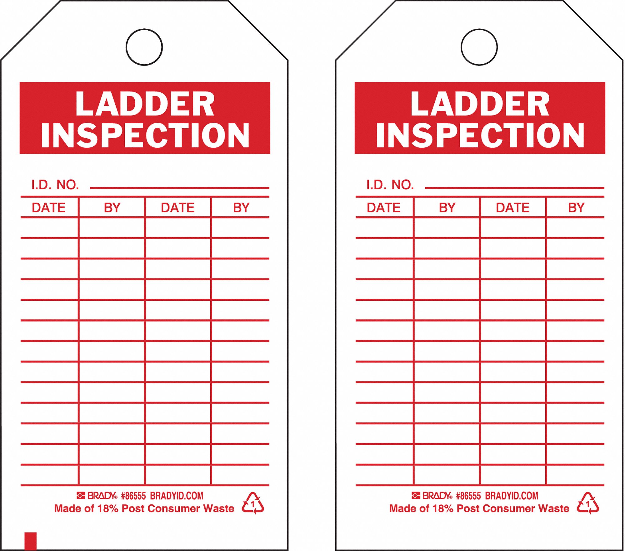 Economy PolyesterI.D. No.___ Date By Ladder Inspection Tag 5-3/4