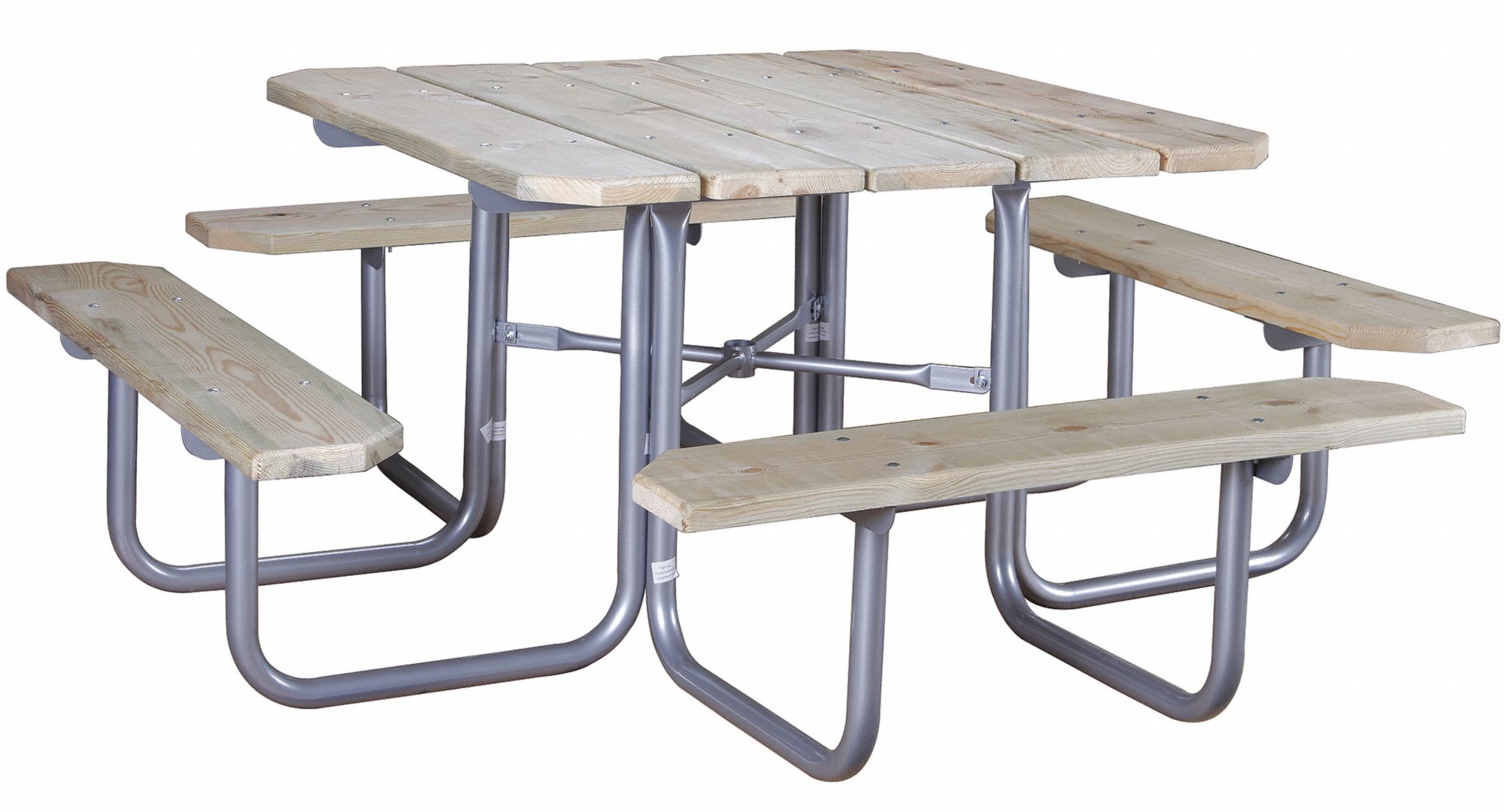 GRAINGER APPROVED 76"D x 76"W Square L3 Treated Wood Picnic Table