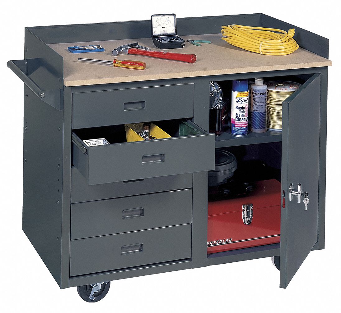 GRAINGER APPROVED Mobile Workbench, Hardboard, 24 in Depth, 34