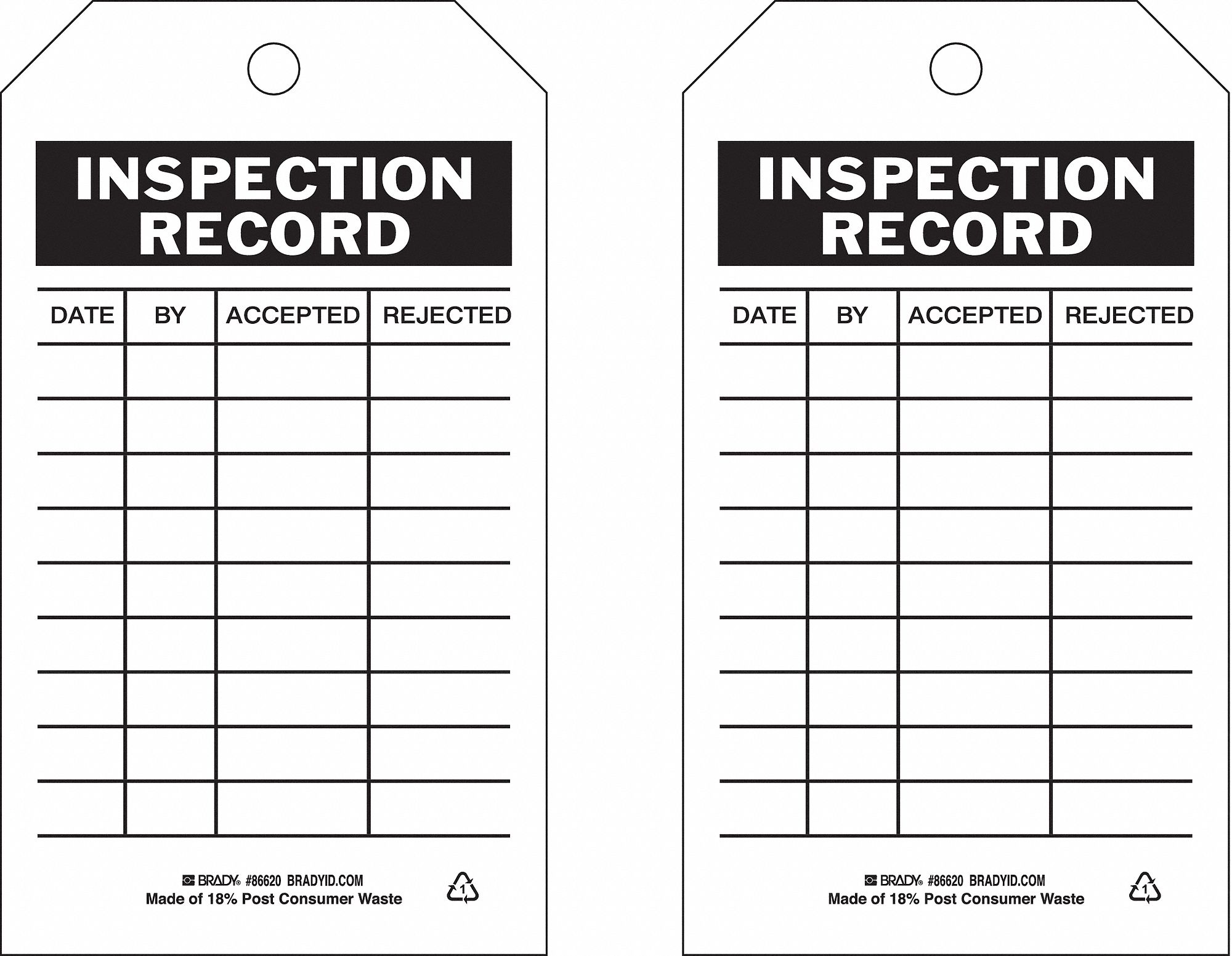 Economy PolyesterDate By Accepted Rejected Inspection Record Tag 5-3/4
