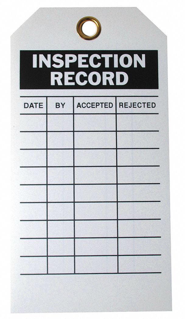 GRAINGER APPROVED Inspection Record Tag, Inspection Record, 53/4" Height, 3" Width, Polyester