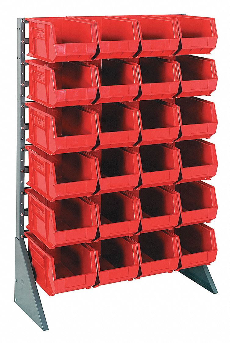 QUANTUM STORAGE SYSTEMS Bin Rail Floor Rack 36 in x 54 in x 15 in, 1 Sided, 24 Bins, Red, 12