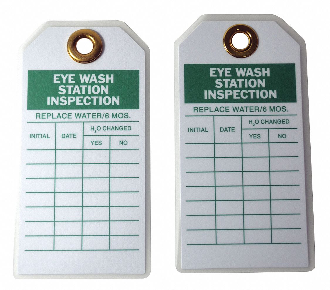 GRAINGER APPROVED Eye Wash/Shower Inspection Tag, Eye Wash Station