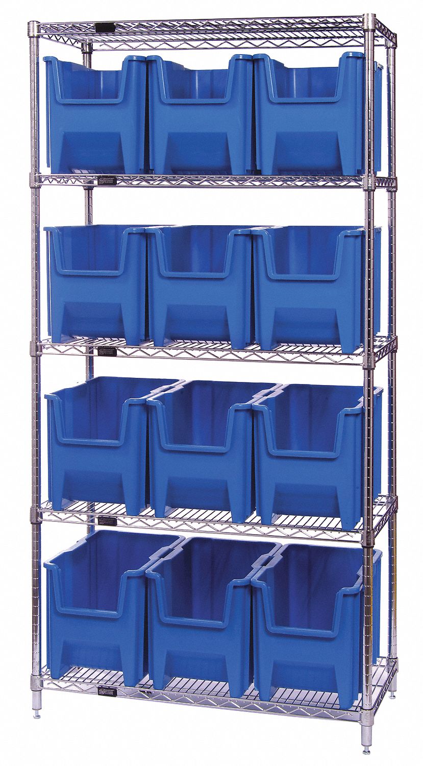 QUANTUM STORAGE SYSTEMS Steel Wire Bin Shelving with 12 Bins, 36"W x 18