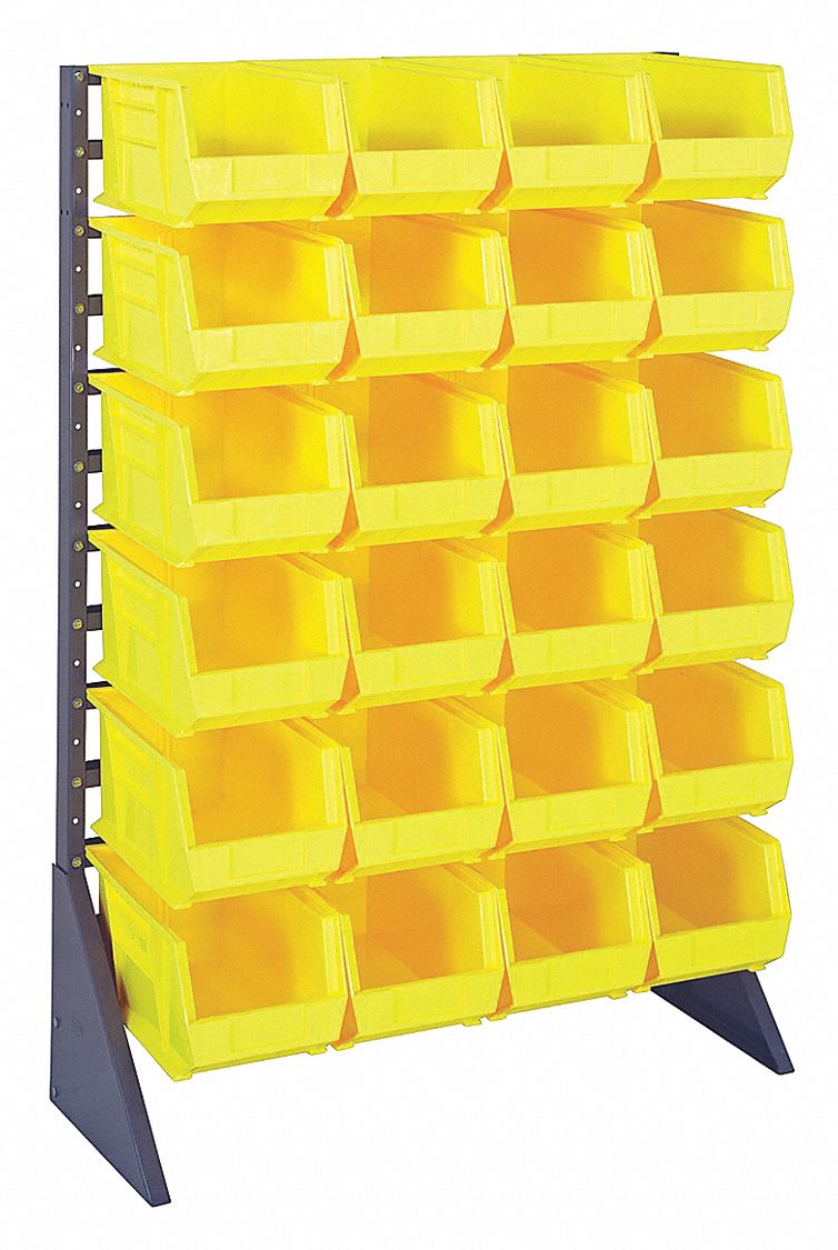 QUANTUM STORAGE SYSTEMS 1Sided Bin Rail Floor Rack with 24 Bins, 53