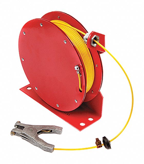 GRAINGER APPROVED 50 ft Retractable Grounding Wire Reel, Yellow, Cable