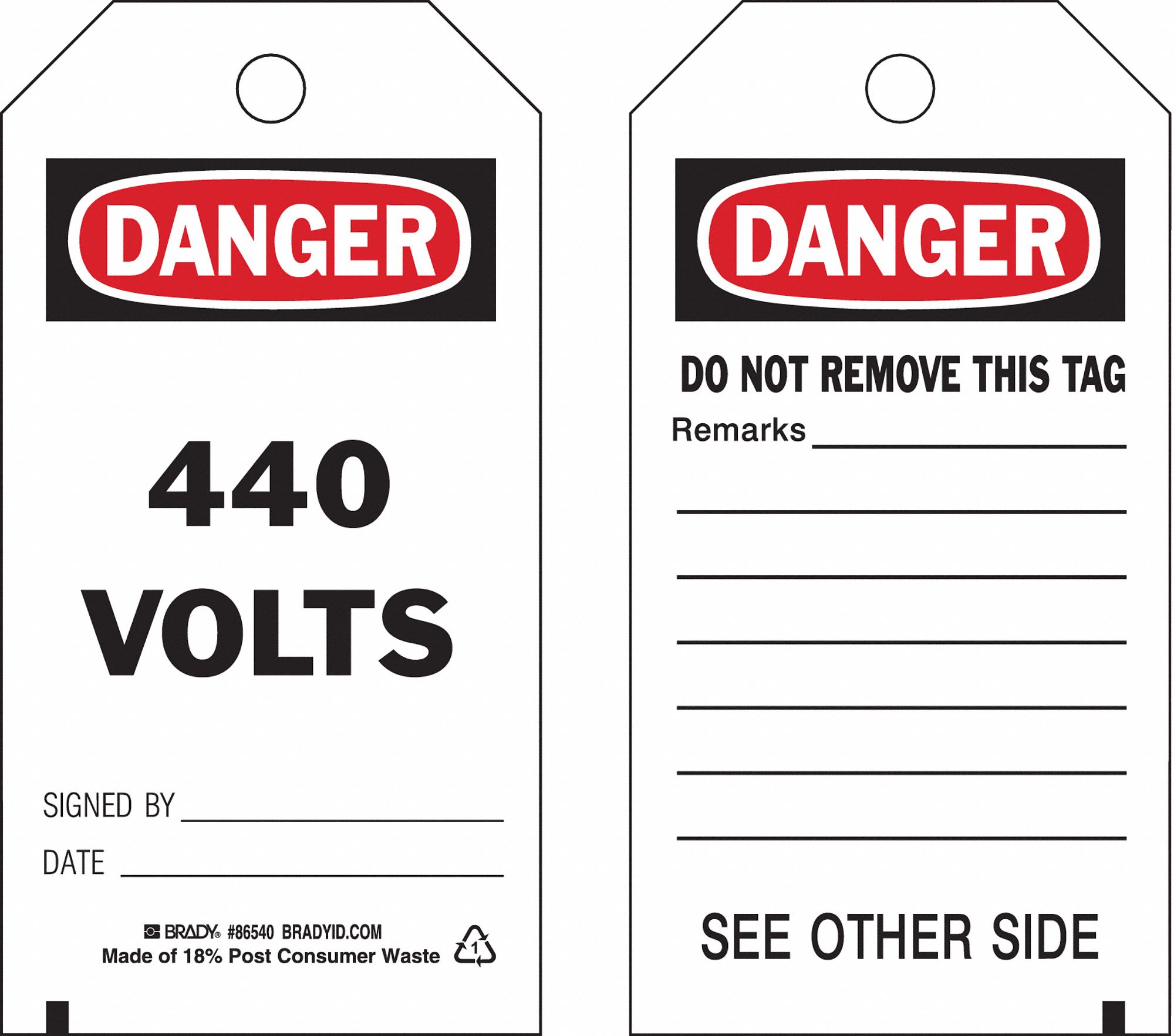 Economy Polyester440 Volts, Danger Tag 5-3/4