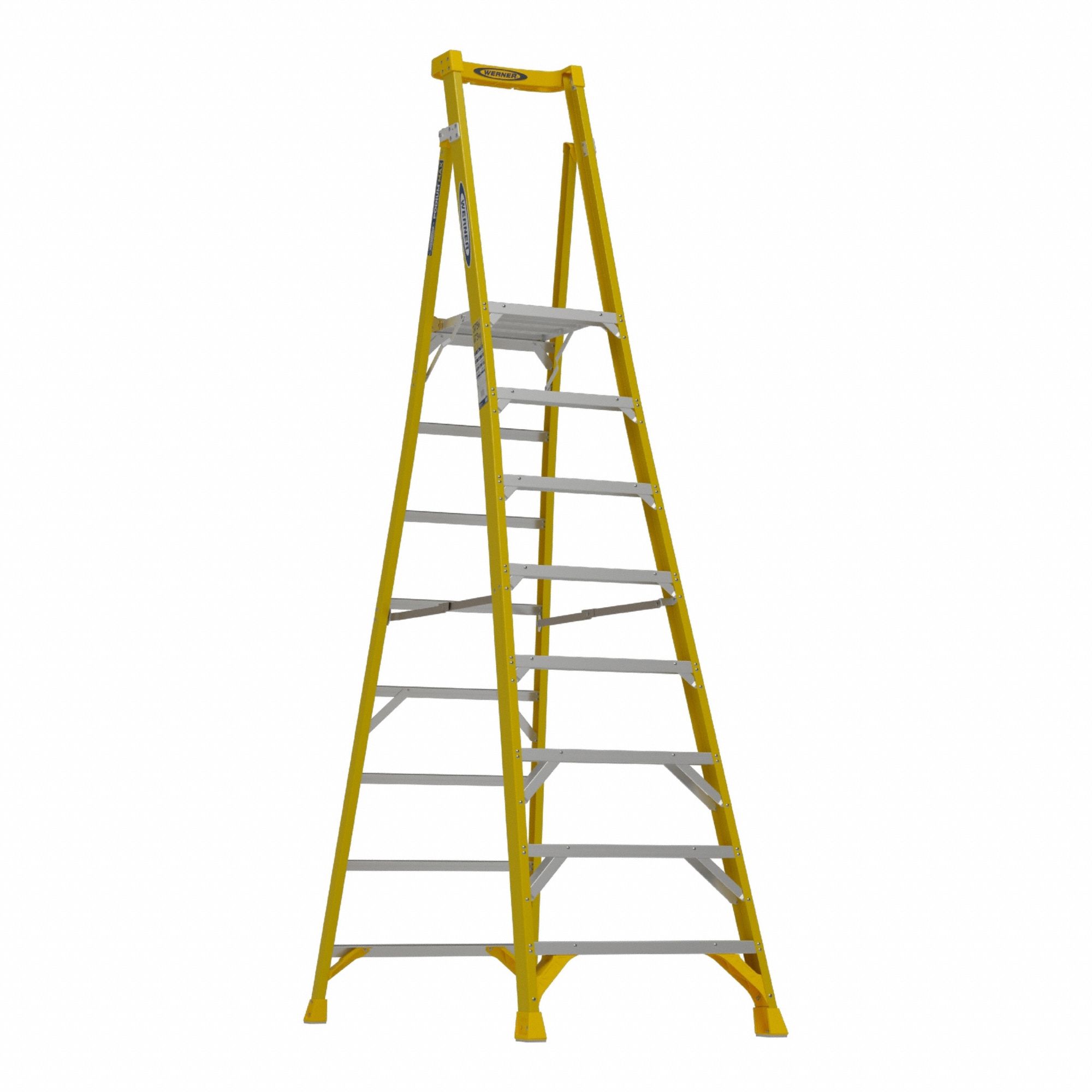 WERNER 10 Ft Overall Ht Fiberglass Podium Stepladder 36FX53 PD7308