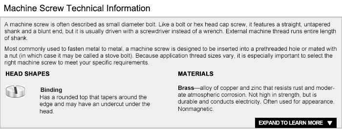 Round Head Screw Size Chart