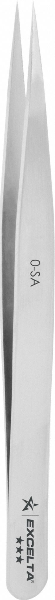 Tweezers: Stainless Steel, Point, Straight Tip, 0.004 in Tip Thick