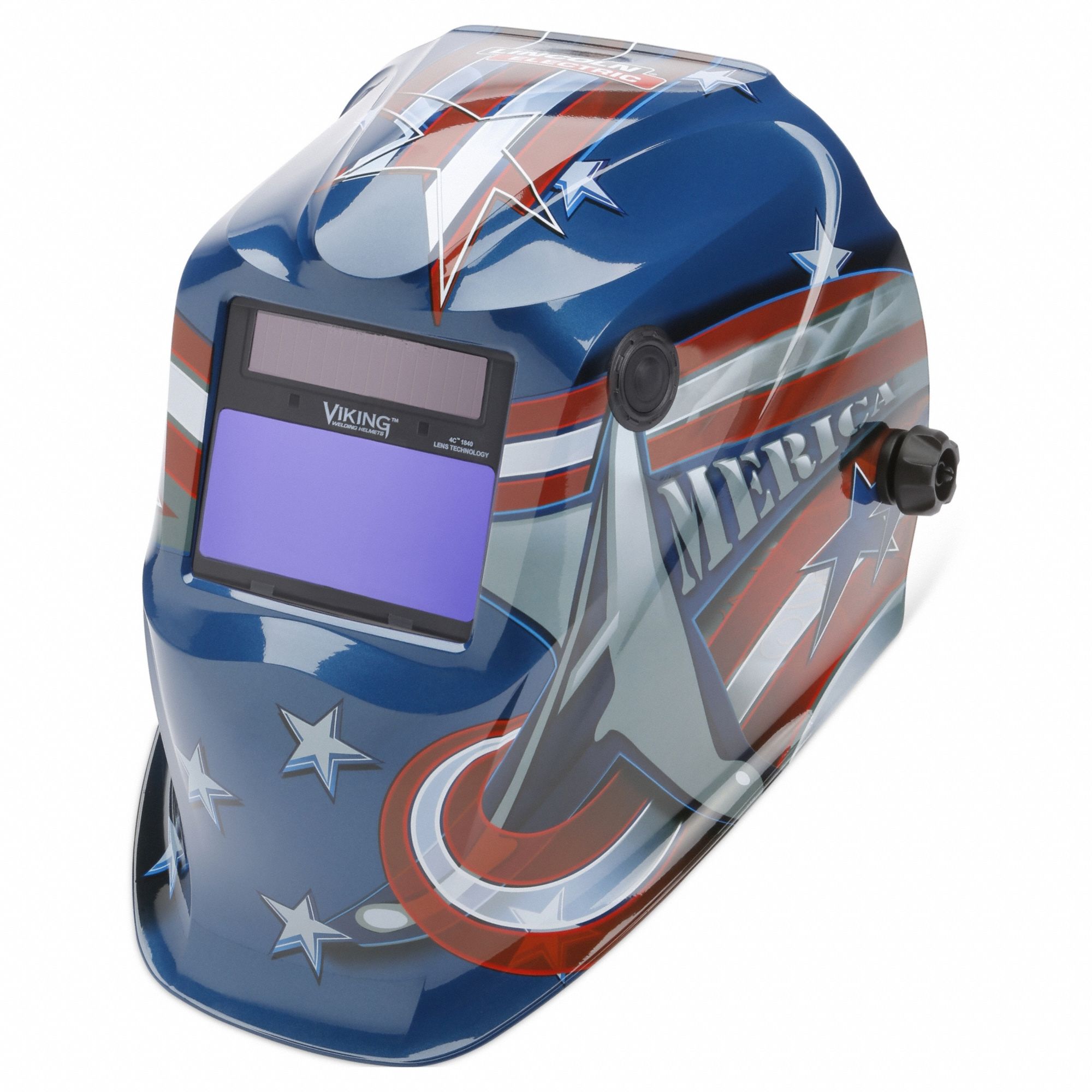 Welding Helmet: Auto-Darkening, Blue/Red/White, American Flag, W7-W13, Digital