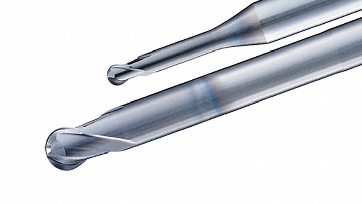 Ball End Mill: Carbide, Durorey Coated, 2 Flute, 1.5 mm Mill Dia, 1.2 mm LOC, 45 mm OAL