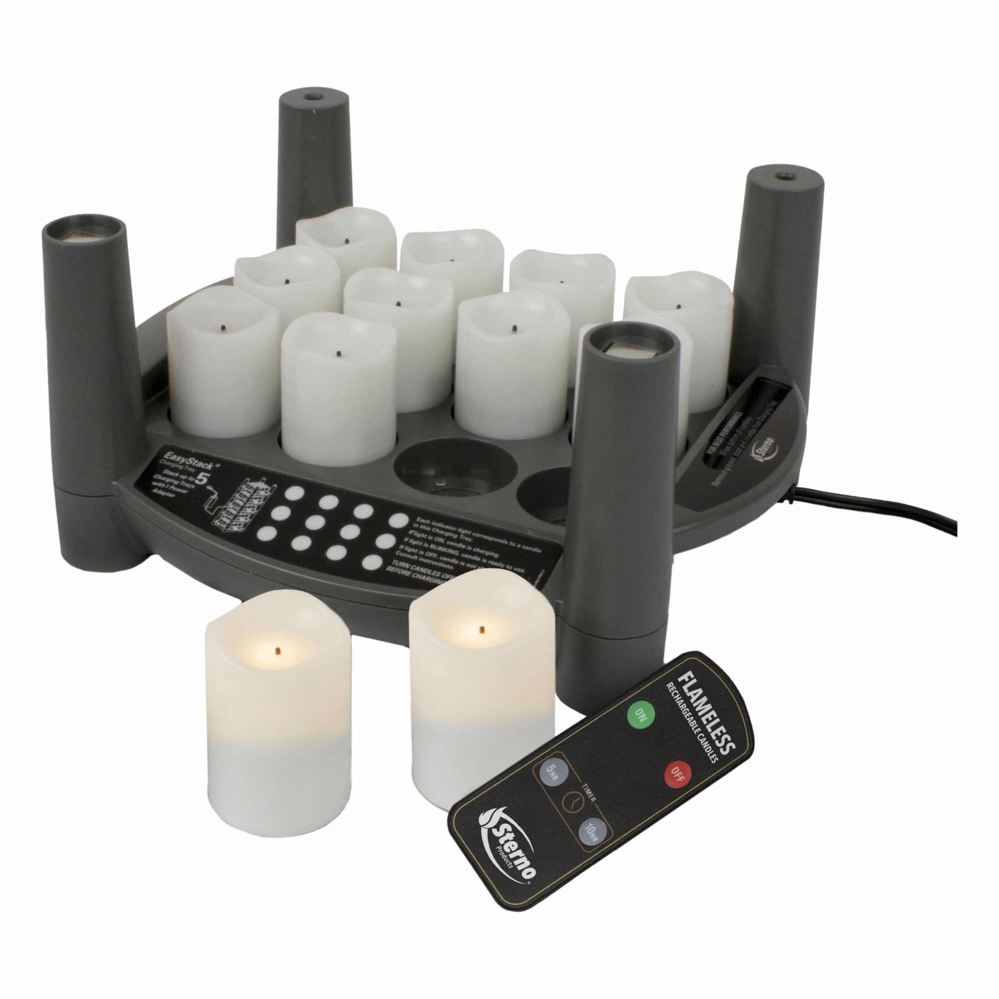 Flameless Candle: 24 hr Burn Time, Black/White, 9 3/4 in Overall Ht, 9 3/4 in Overall Wd