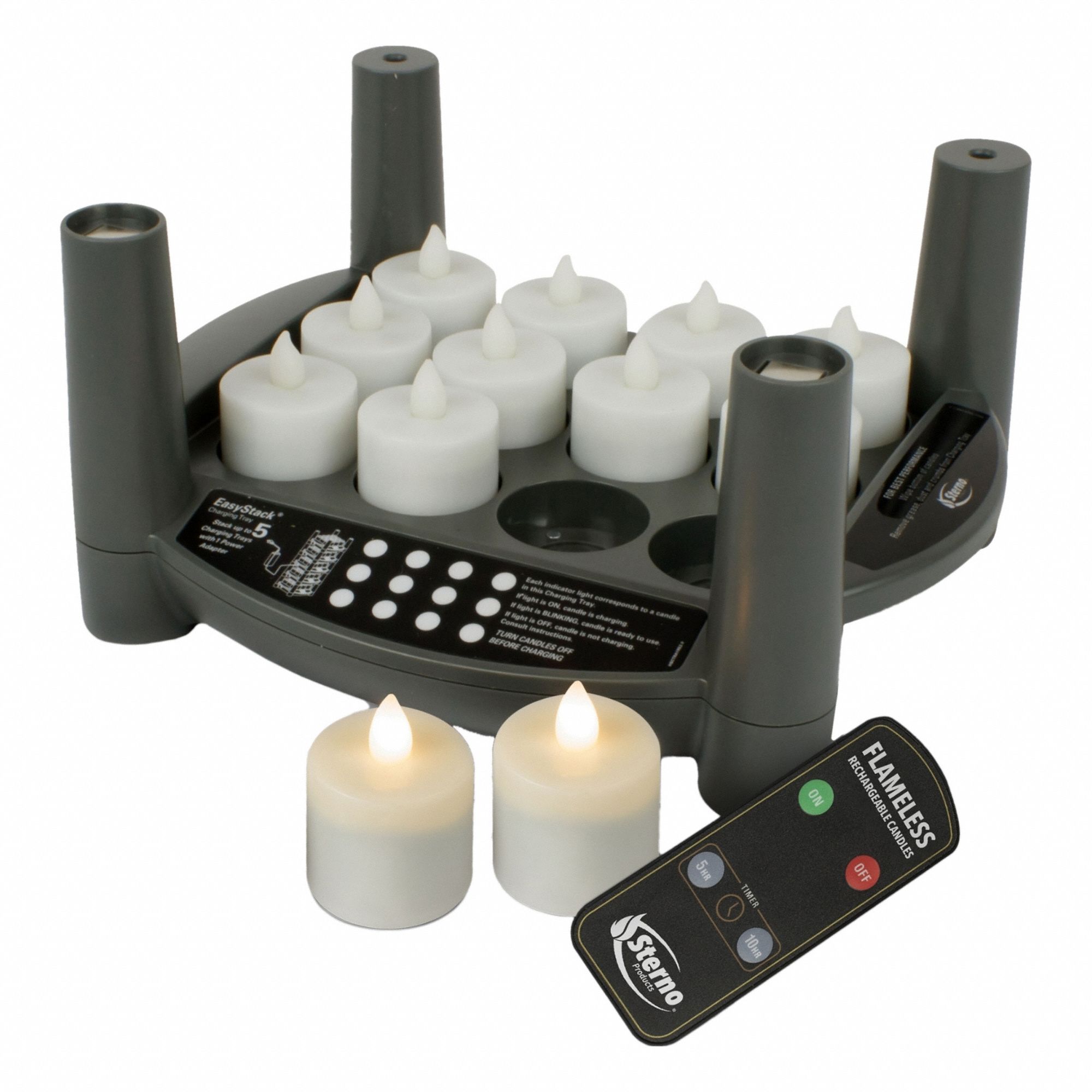 Flameless Candle: 24 hr Burn Time, Black/White, 9 3/4 in Overall Ht, 9 3/4 in Overall Wd