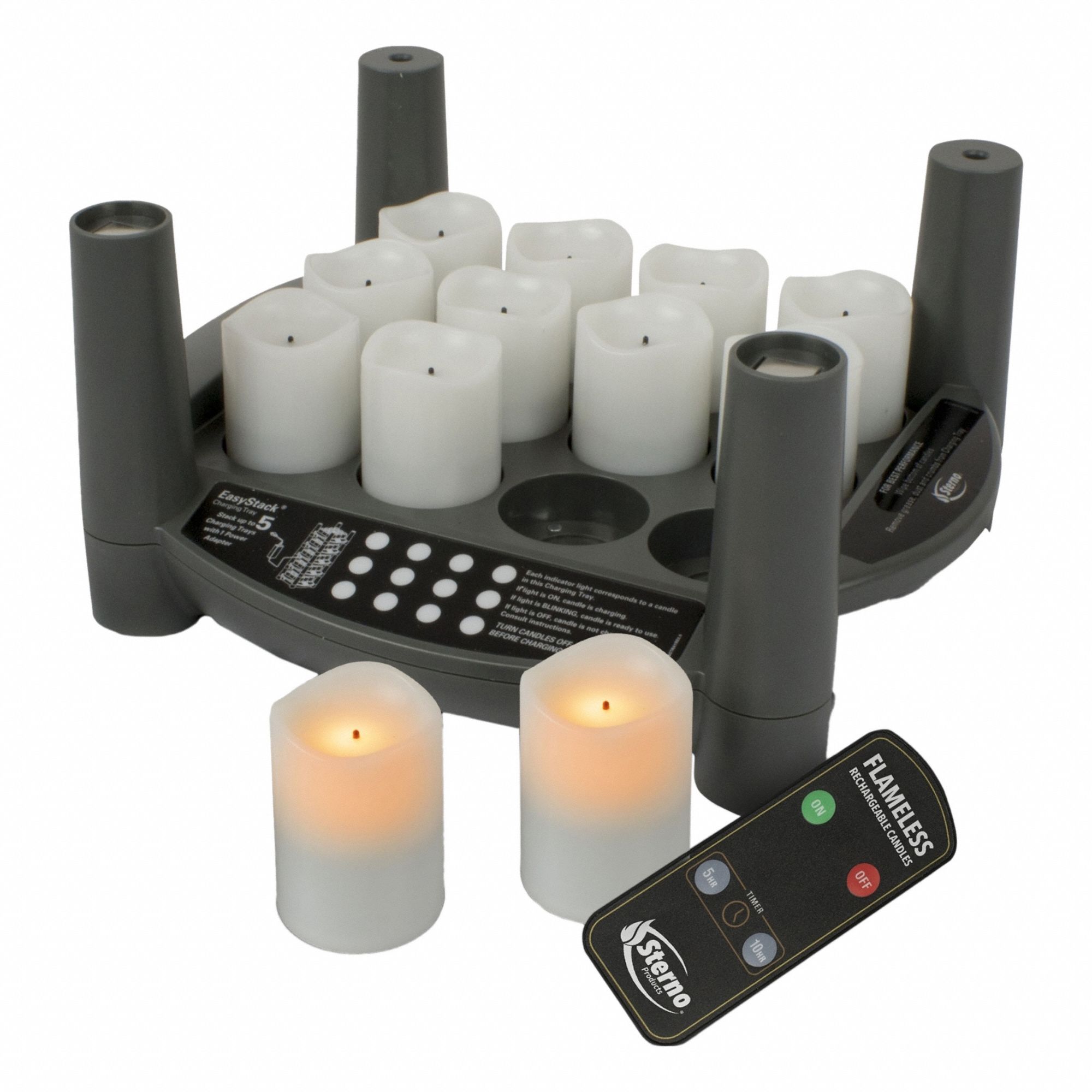 Flameless Candle: 40 hr Burn Time, Black/White, 9 3/4 in Overall Ht, 9 3/4 in Overall Wd