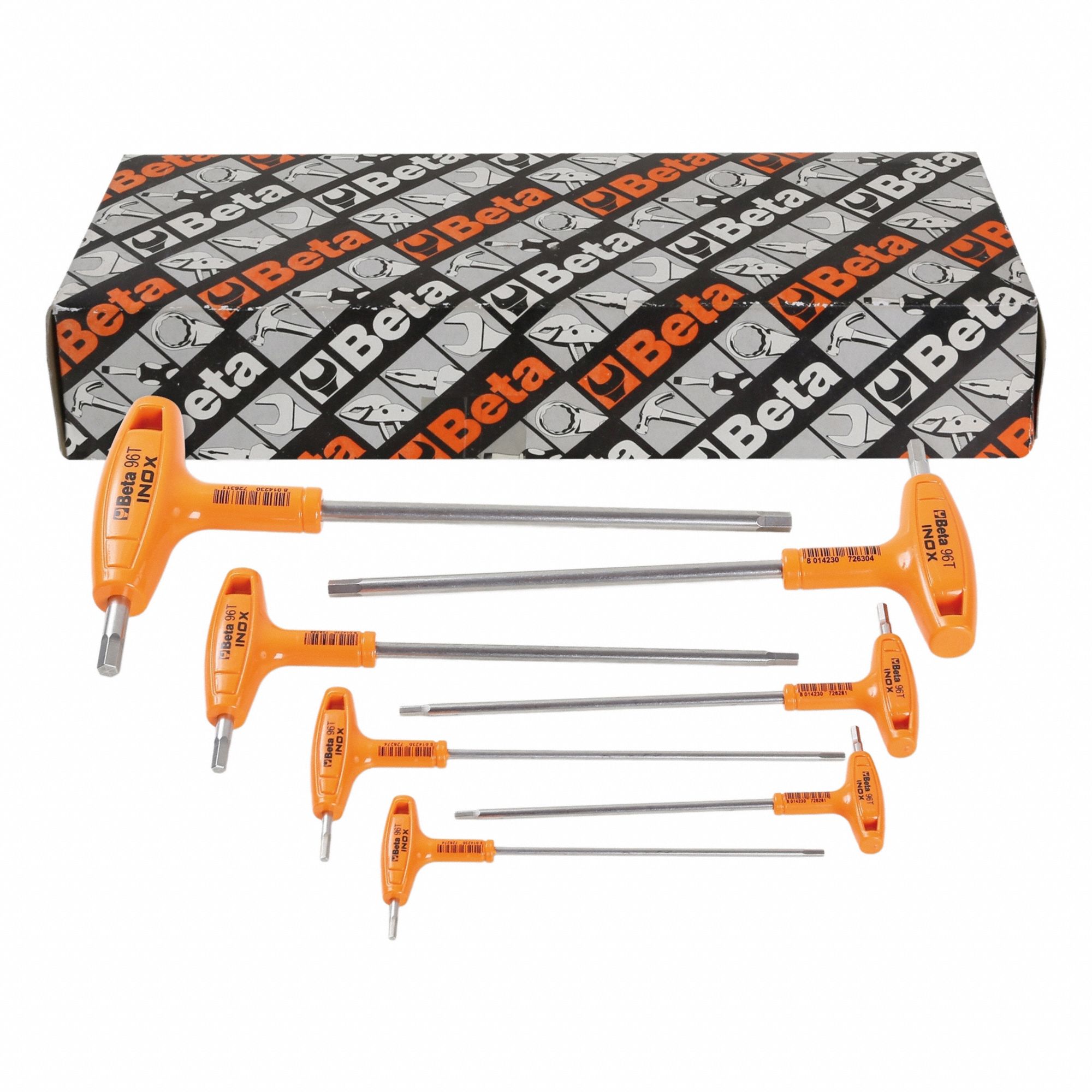 Hex Key Set: 6 - 10 Pieces, INOX, T, Fractional, Std End, Long, 7 Pieces, Box, Satin, 2 Tips