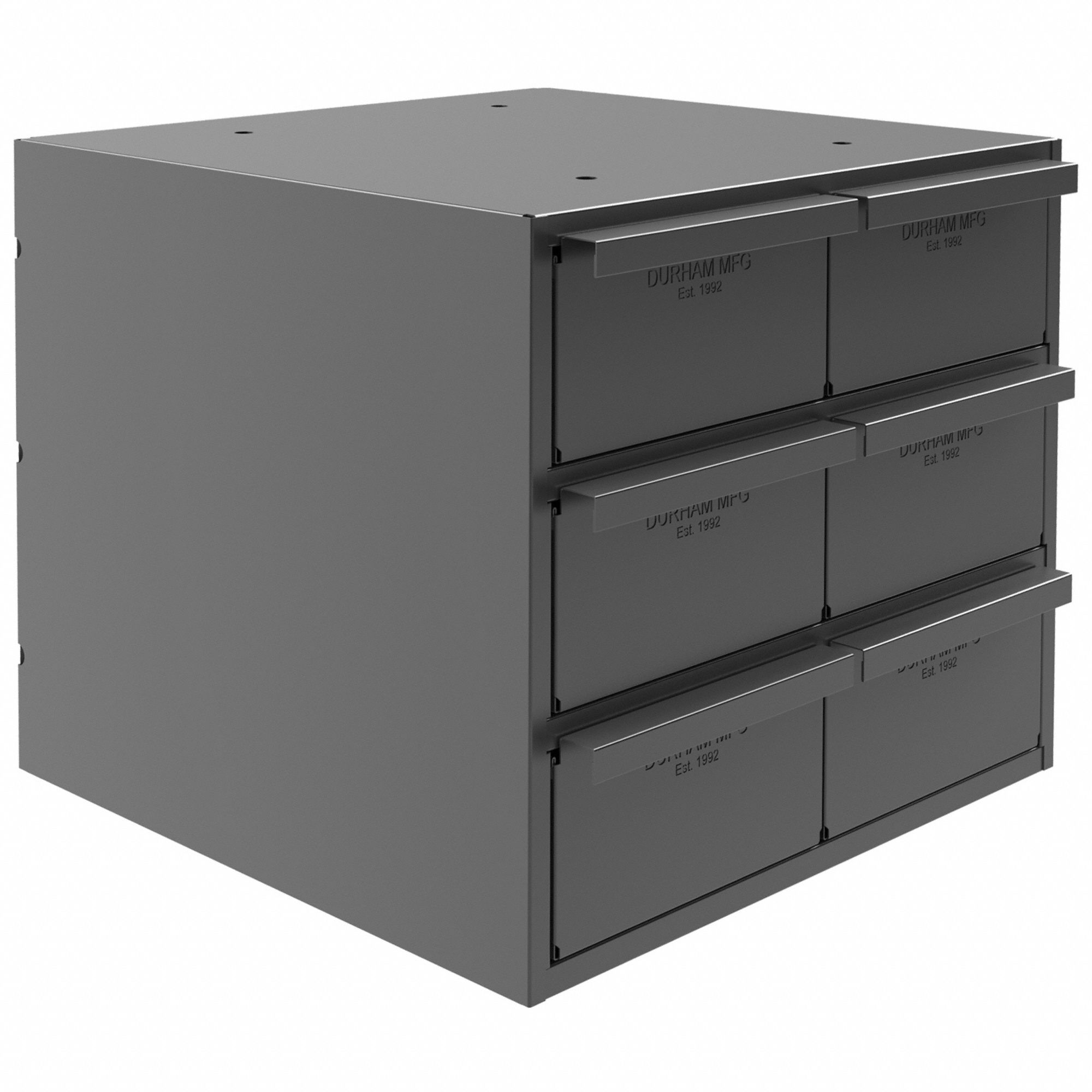 DRAWER BIN CABINET, 11¾ IN X 12¼ IN X 11 IN, 6 DRAWERS, STACKABLE, STEEL, GREY