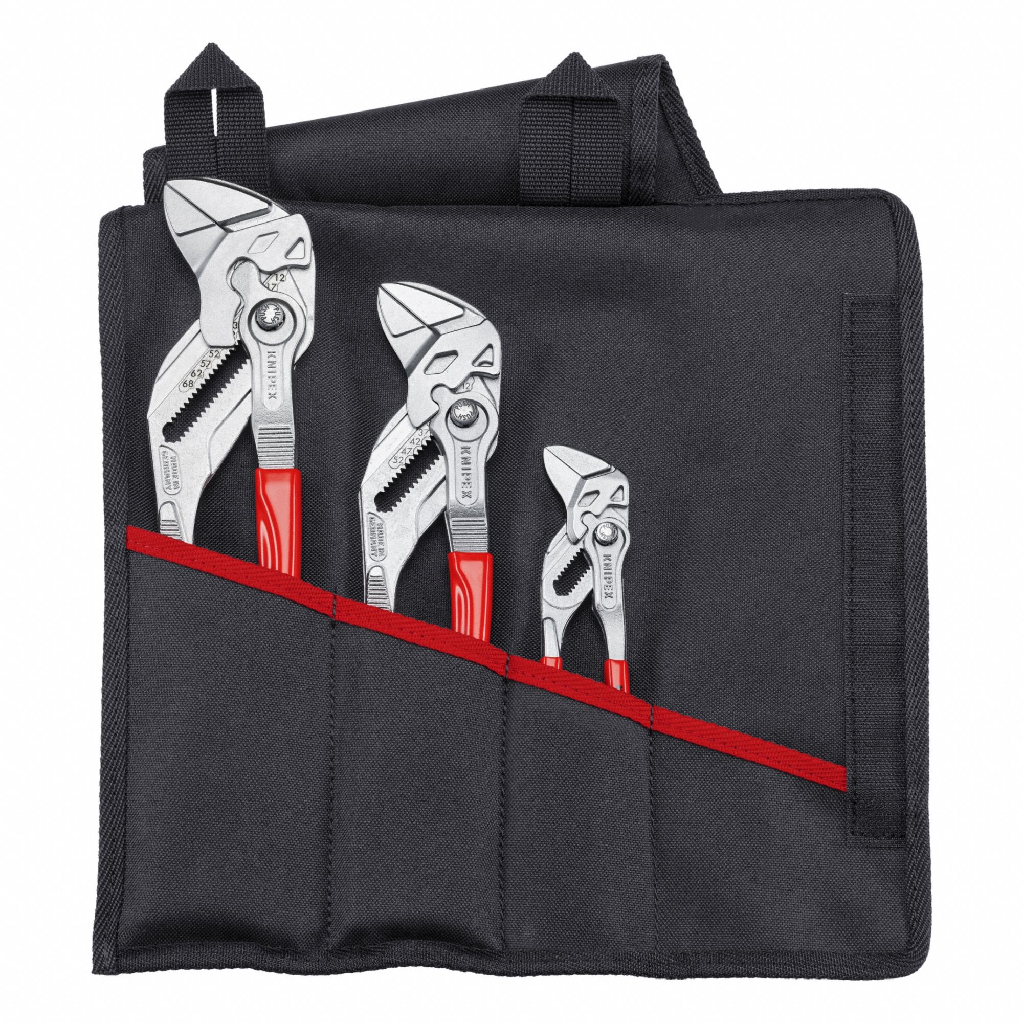 Tongue & Groove Plier Set: Flat, Push Button, 1 in_2 in_2 1/2 in Max Jaw Opening, Smooth