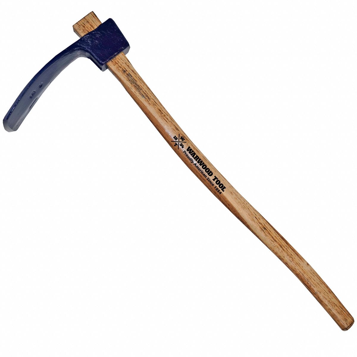 WARWOOD TOOL Track Adze: 34 in Overall Lg, 4 in Cutting Edge Lg, 6 lb Head Wt, Steel, Wood (MPN 1201). Key specifications — Handle Material: Wood; Blade Material: Steel; Standards: AREMA Certified; Brand: WARWOOD TOOL.