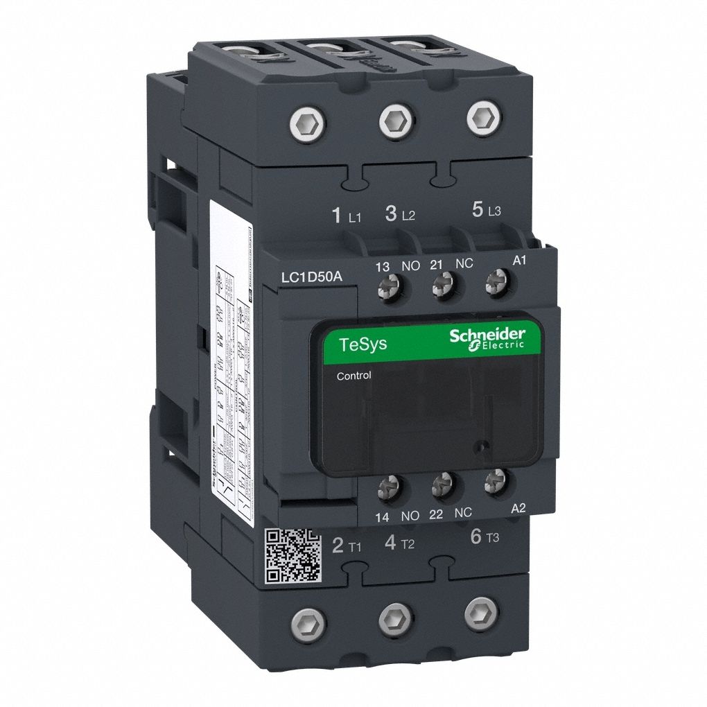 IEC Magnetic Contactor: Non-Reversing, 3 Poles, 3NO Contacts, 50 A, 208V AC Coil, 1NO/1NC