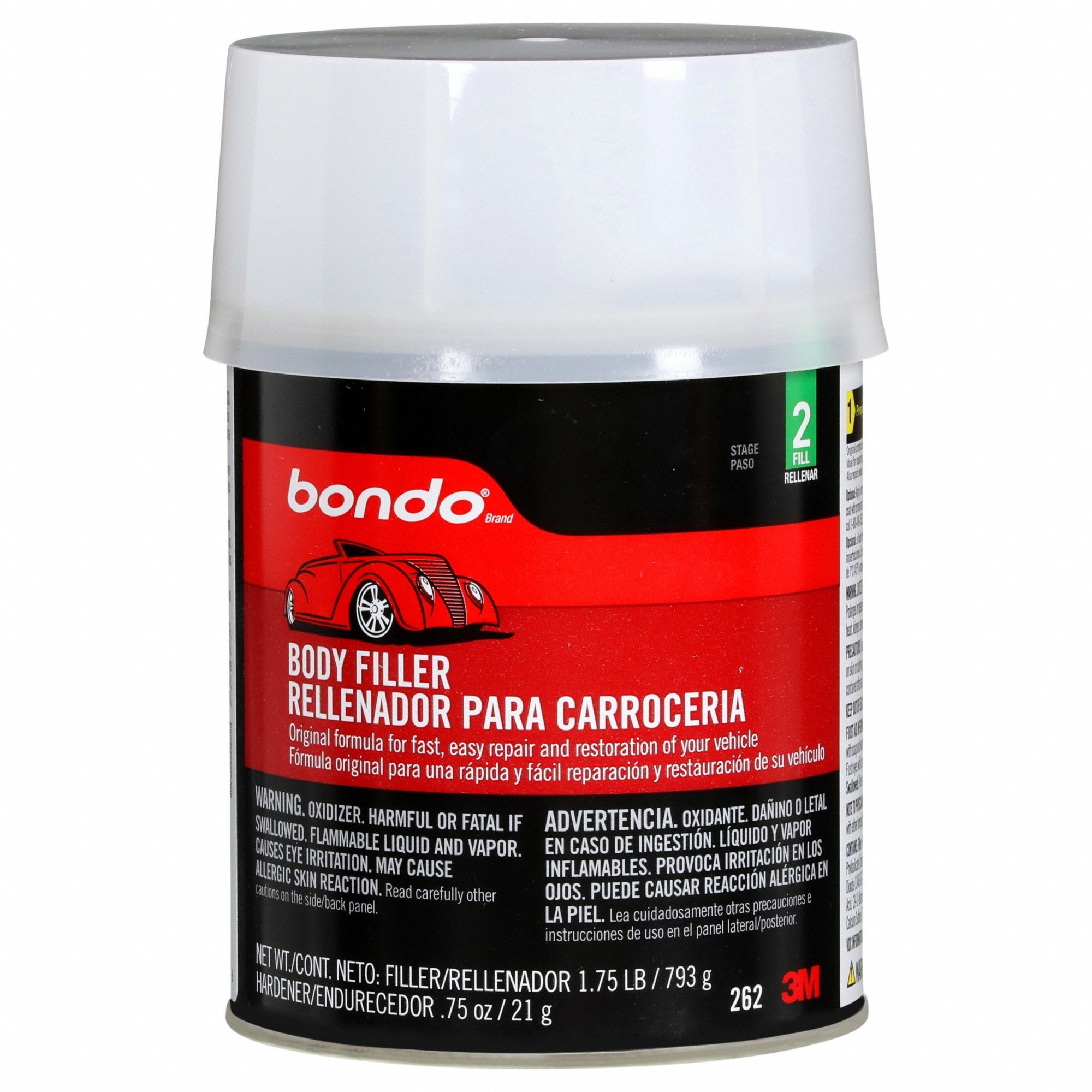 Body Filler With Hardener: Paste, 1 qt Size, Light Gray