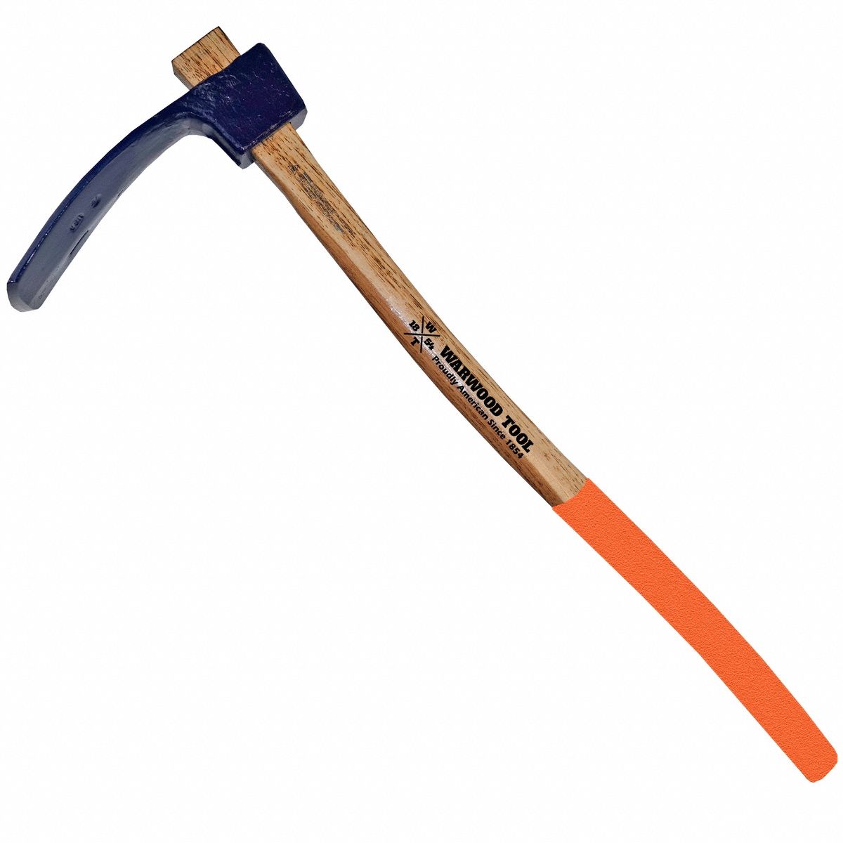 WARWOOD TOOL Track Adze: 34 in Overall Lg, 4 in Cutting Edge Lg, 6 lb Head Wt, Steel, Wood (MPN 1202). Key specifications — Handle Material: Wood; Blade Material: Steel; Standards: AREMA Certified; Brand: WARWOOD TOOL.