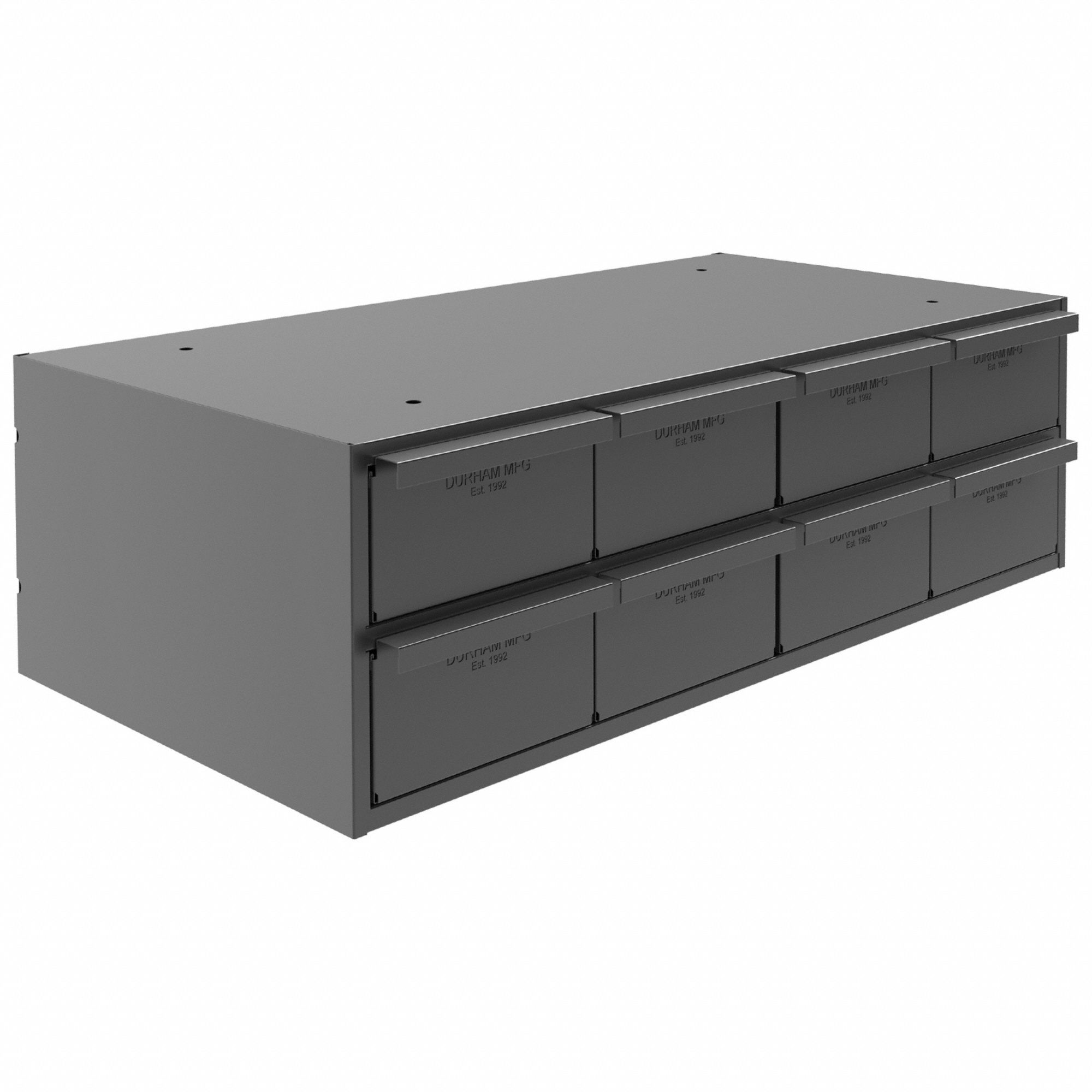 DRAWER BIN CABINET, 22¾ IN X 12¼ IN X 7½ IN, 8 DRAWERS, STACKABLE, STEEL, GREY