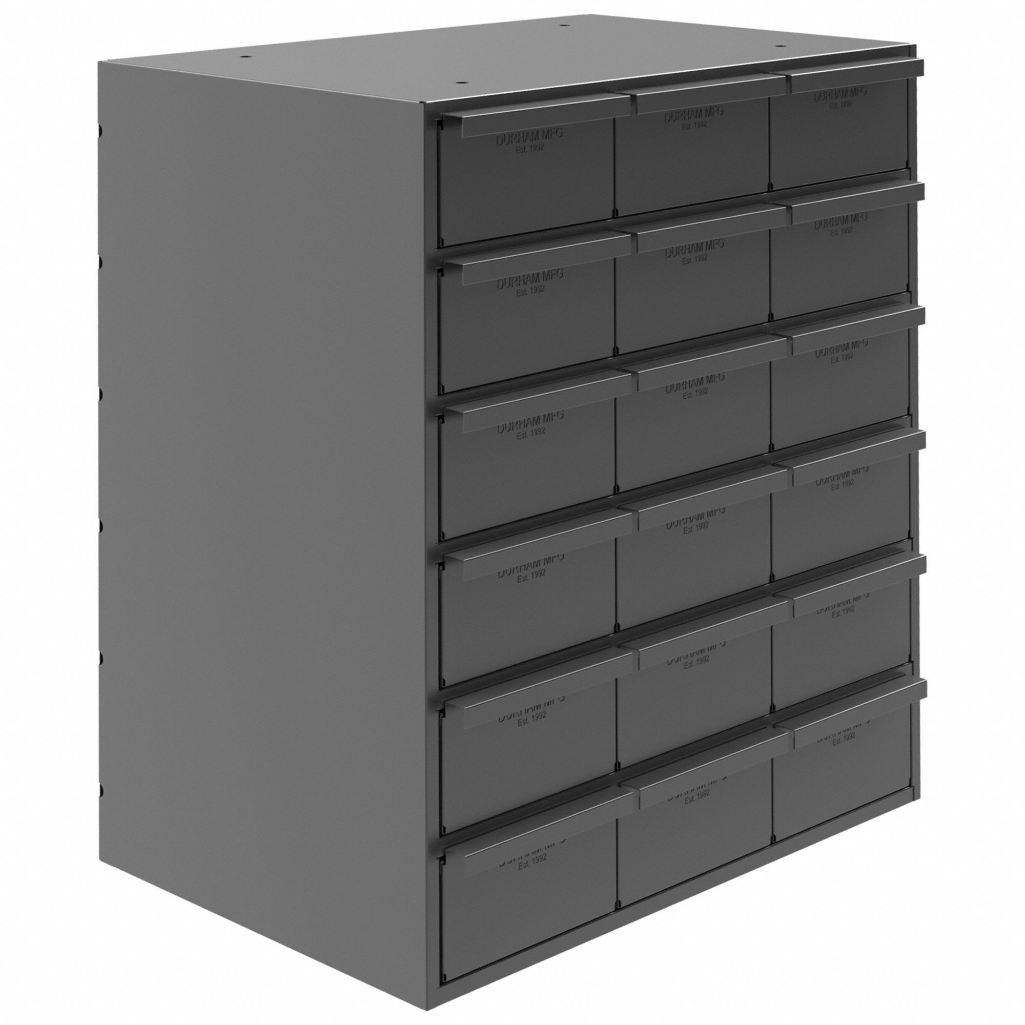 DRAWER BIN CABINET, 17¼ IN X 12¼ IN X 21¼ IN, 18 DRAWERS, STACKABLE, STEEL, GREY