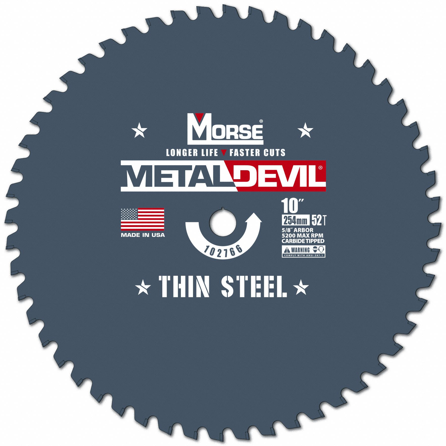 Circular Saw Blade: 10 in Blade Dia., 52 Teeth, 0.08 in Cut Wd, 5/8 in Arbor Size, Carbide