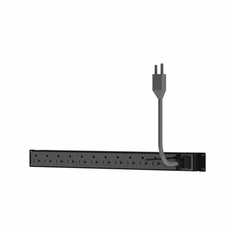 Power Distribution Unit: 120V AC, 12 Outlets, NEMA 5-20R, 1 RU, 10 ft Cord Lg, NEMA 5-15