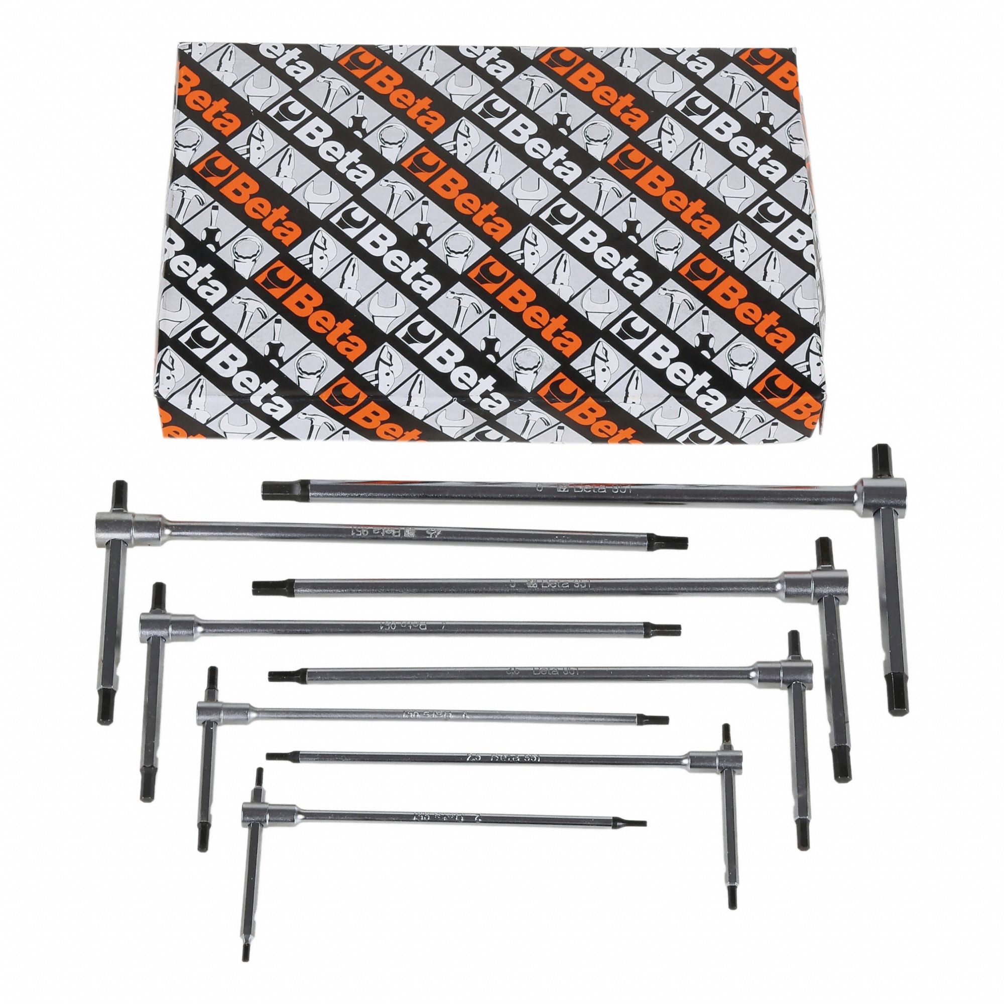 Hex Key Set: 6 - 10 Pieces, T, Metric, Std End, Long, 8 Pieces, Box, Satin, 3 Tips