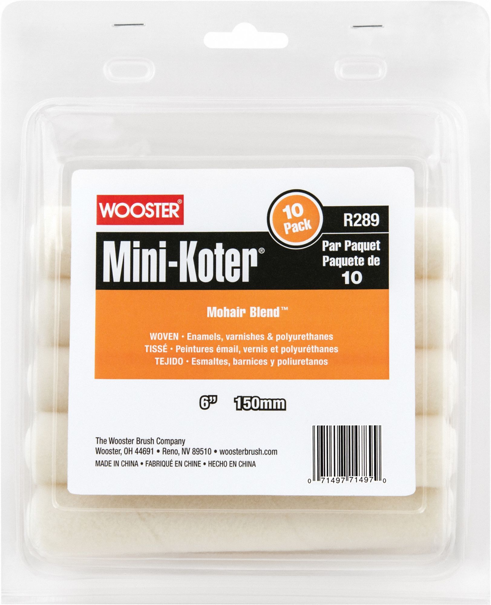 Paint Roller Cover: 6 in Lg, 1/4 in Nap Size, Mohair Blend, Mini, 1/4 in Nap Size, 10 PK