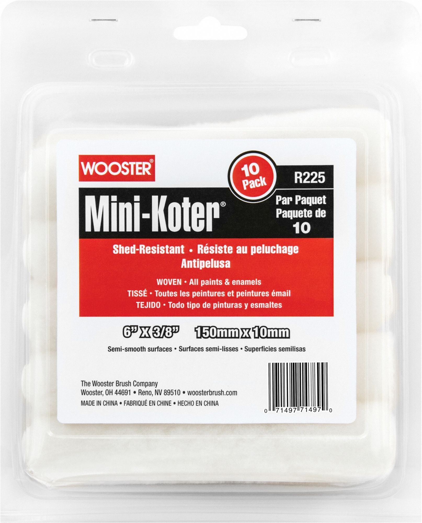 Mini Paint Roller Cover: 6 in Lg, 3/8 in Nap Size, Woven Fabric, Mini, 10 PK