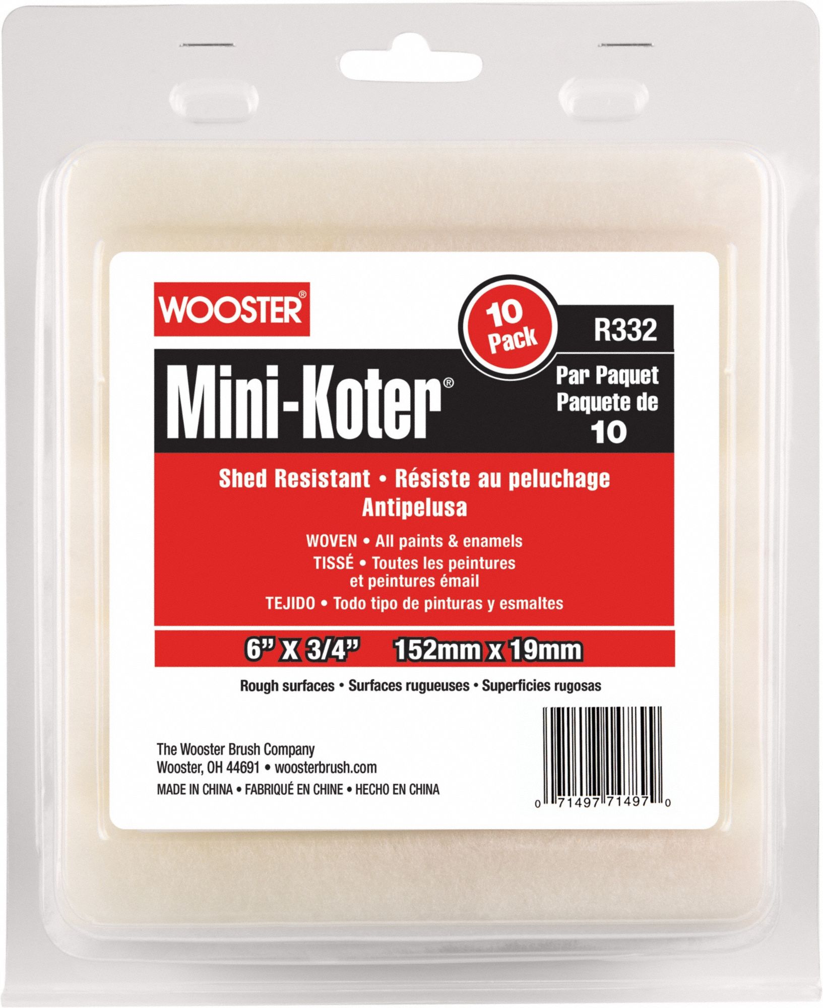 PAINT ROLLER COVER, 6 IN L, 3/4 IN NAP SIZE, WOVEN FABRIC, MINI, 3/4 IN NAP SIZE, 10 PK